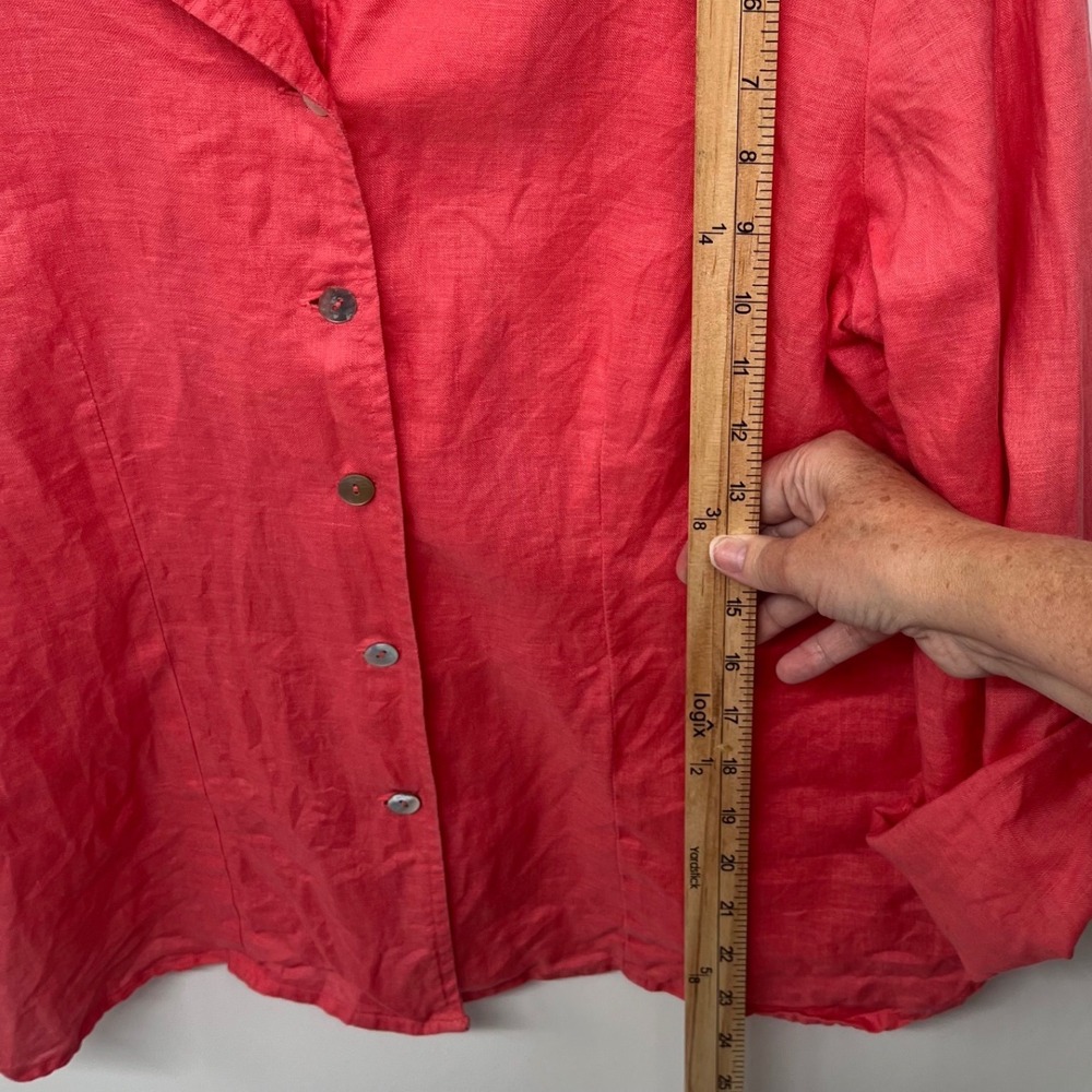 Vintage David N 100% Linen Size Small Womens Button Shirt Roll Tab Sleeves Coral - Picture 6 of 6